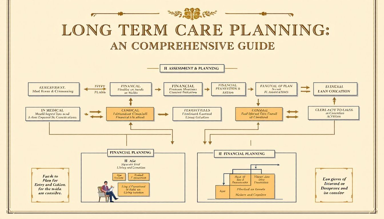 A diagram showing the components of long term care planning.