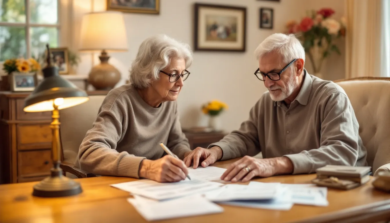 A senior citizen reviewing property tax documents related to the homestead exemption.