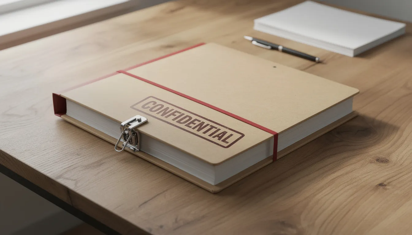 The image features a secure document folder placed on a wooden desk, symbolizing the importance of estate planning and managing assets in accordance with Mississippi law. This crucial legal document may contain wills, trusts, and other materials essential for protecting assets and ensuring a smooth transition of estate assets to beneficiaries.
